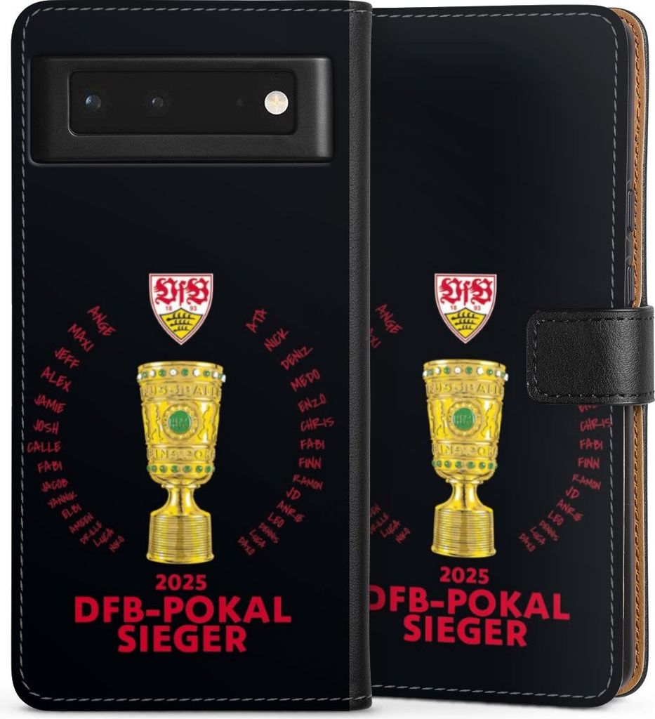 DeinDesign Klapphülle für Google Pixel 6 Handytasche Lederhülle Tasche Offizielles Lizenzprodukt Pokal VfB Stuttgart