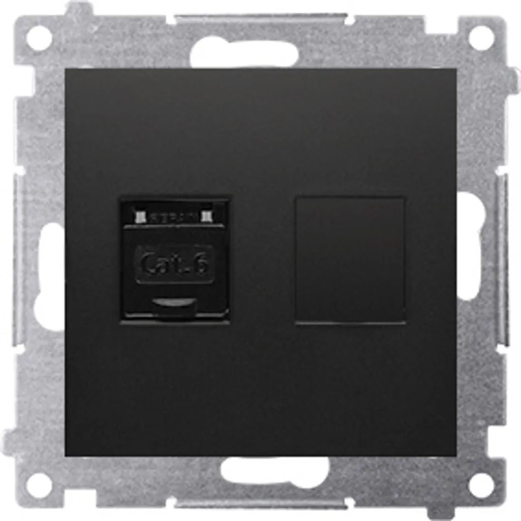Simon 54 Prise RJ45 Simple Cat6 avec Volet de Protection Noir Mat