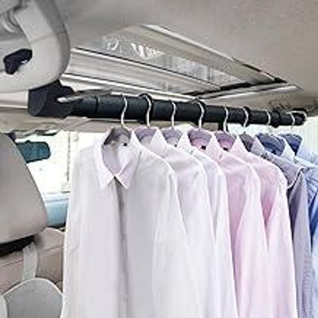 Beinhome Auto-Kleiderbügel, Kleiderstange für Auto-Reisen 76-160 CM, einstellbare faltenfreie Kleiderständer mit Anti-Rutsch-Gummiringen für Fa...