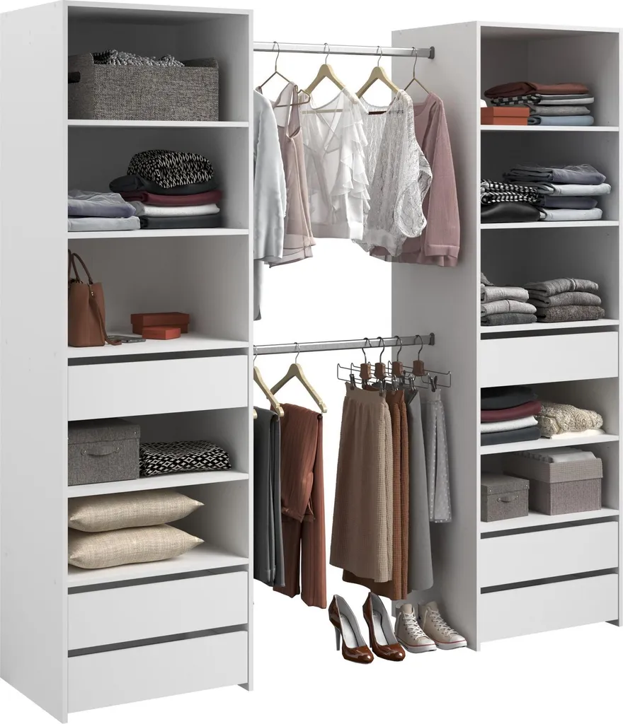 Optimiser Rangement Chambre - Dressing ANETO Blanc 6 Tiroirs 2 Tringles - 2