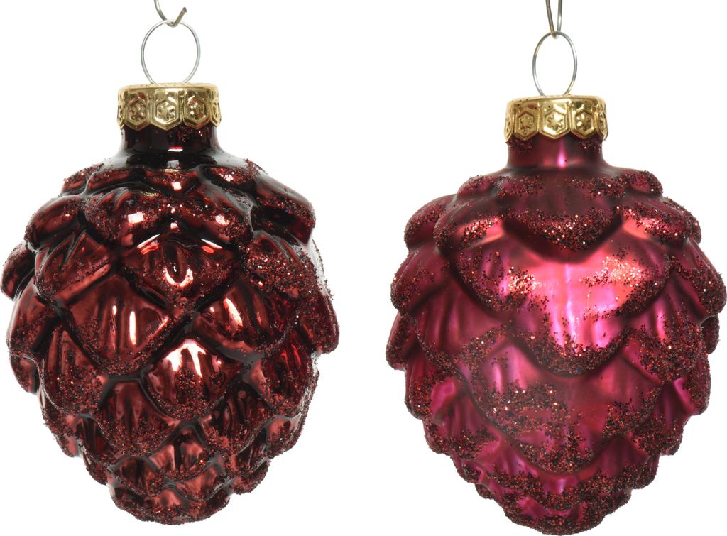 Christbaumschmuck Zapfen 7cm Glas 6 Stück - Ochsenblut