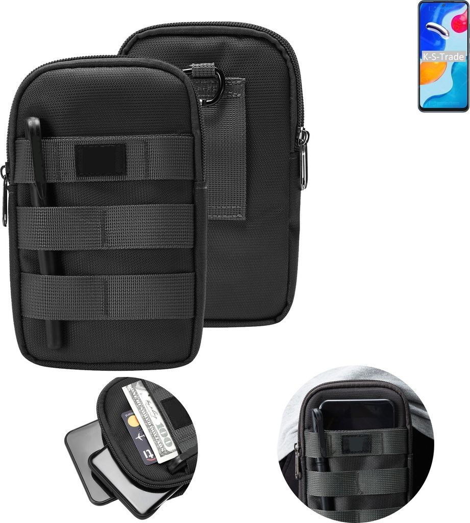 K-S-Trade Holster Gürtel Tasche kompatibel mit Xiaomi Redmi Note 11S Global Handy Tasche Schutz Hülle dunkel-grau viele Fächer, 1x