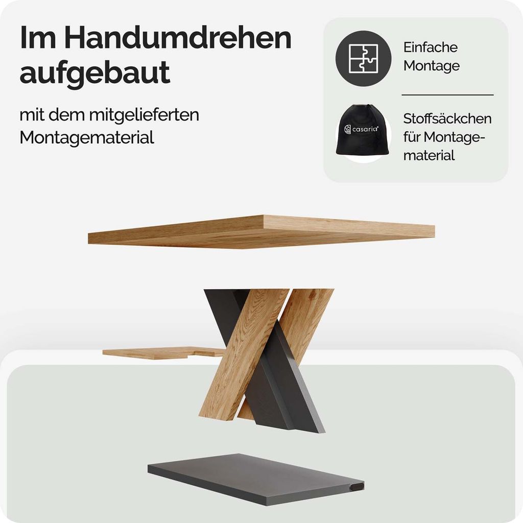 Casaria Couchtisch 'Detroit' – Grau, 90x60 Cm, Mit Stauraum, 50 Kg Belastbar