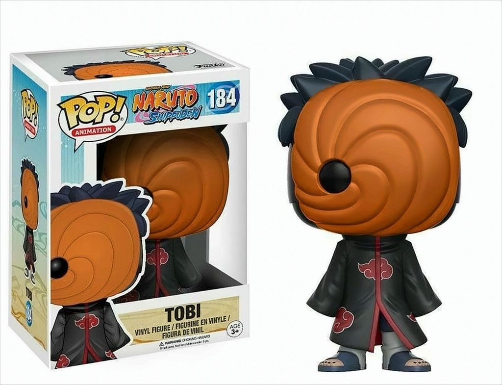 A Funko Pop! vinyl figure of Tobi from Naruto Shippuden, displayed next to its packaging.