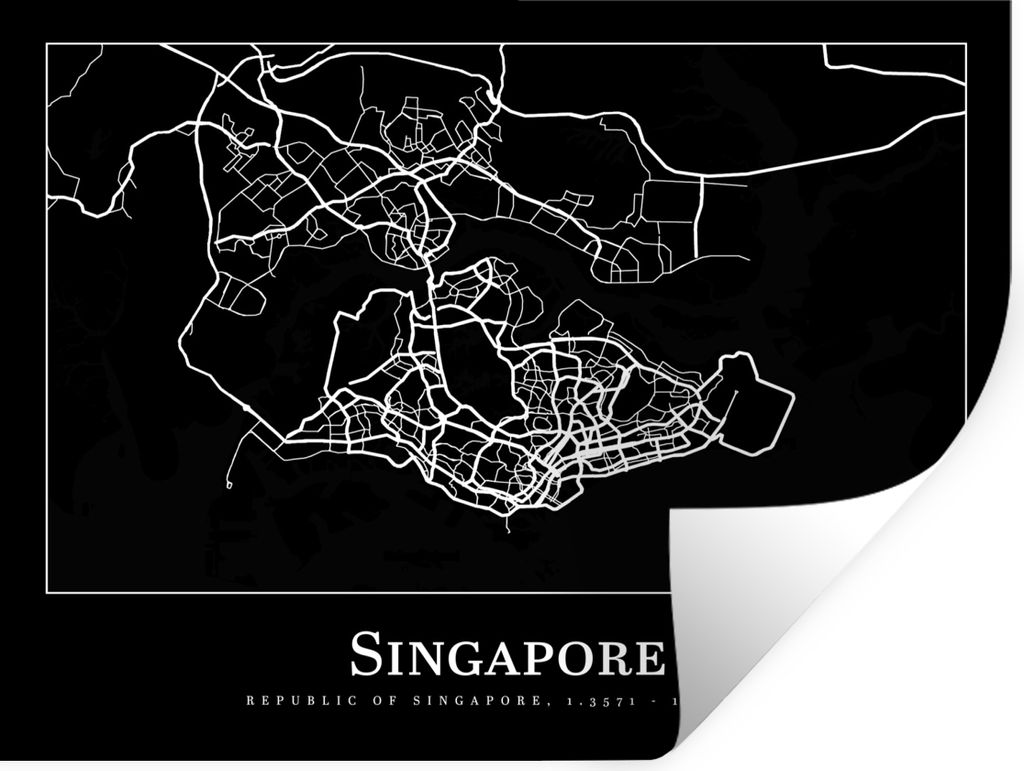 MuchoWow Wandtattoo Wandsticker Wandaufkleber Singapur - Karte - Stadtplan 120x90 cm Selbstklebend und Repositionierbar - Aufkleber