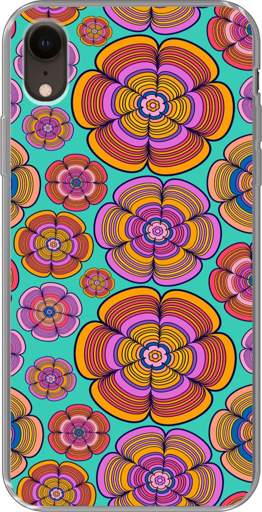 MuchoWow Handyhülle Schutzhülle Hülle für Telefoonhoesje iPhone XR Design - Flower Power - Farben Silikon Softcase Handy Hülle - Schutzdeckel