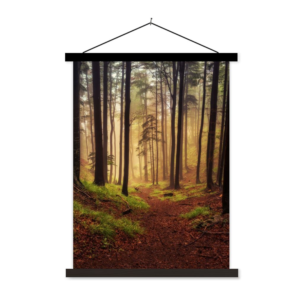MuchoWow Textilposter Bäume - Natur - Wald 90x120 cm mit schwarzem Rahmen - Dekoration
