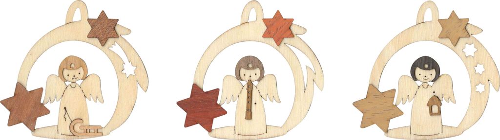 Drechslerei Kuhnert - 3er Set Christbaumschmuck Anhänger aus Holz Motiv Engel mit Schweif - Größe ca. 7cm - 19309