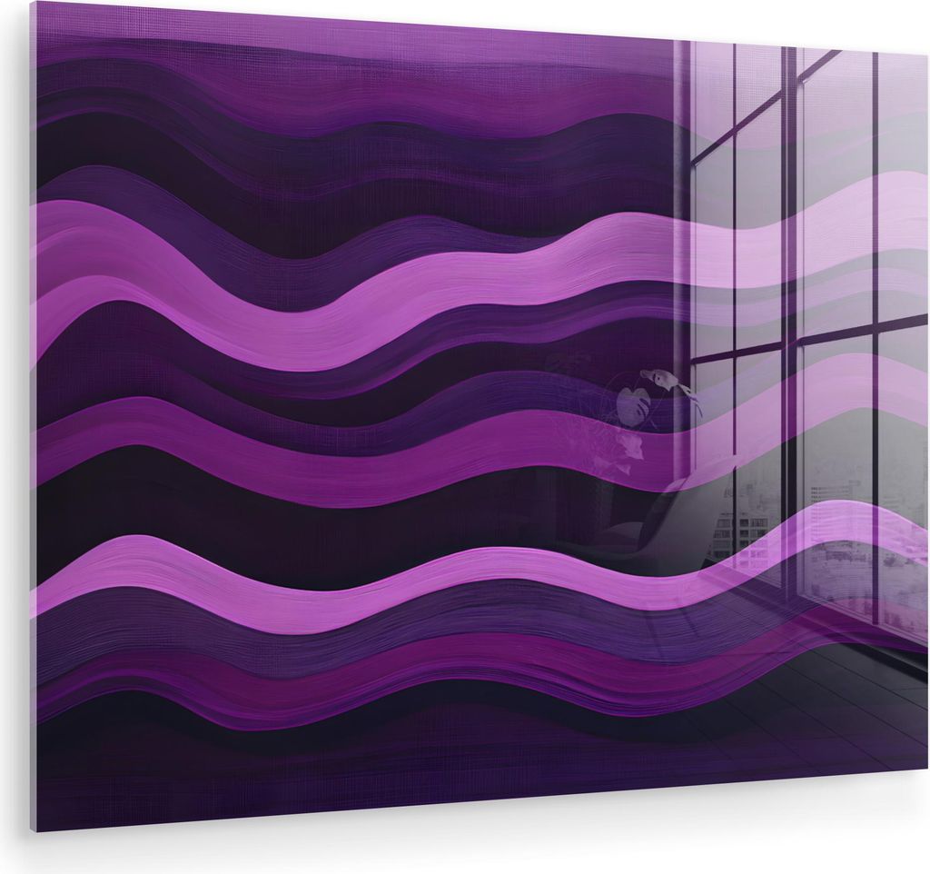 MuchoWow Glasbilder - Bilder auf Wandbild - Foto auf Glas Linien - Wellen - Lila - Abstrakt 40x30 cm Wanddekoration aus Glas - Acrylglasbild - Acry...
