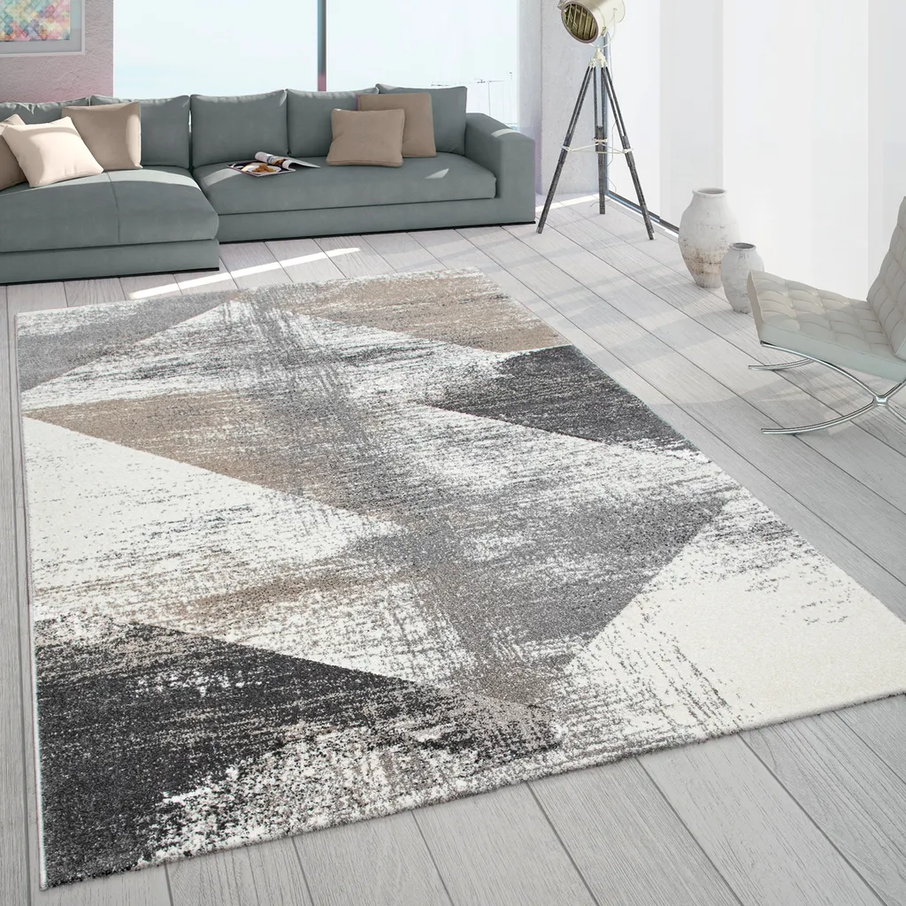 Moderner Kurzflor Teppich Gitter Optik Abstraktes Design In Grau Schwarz