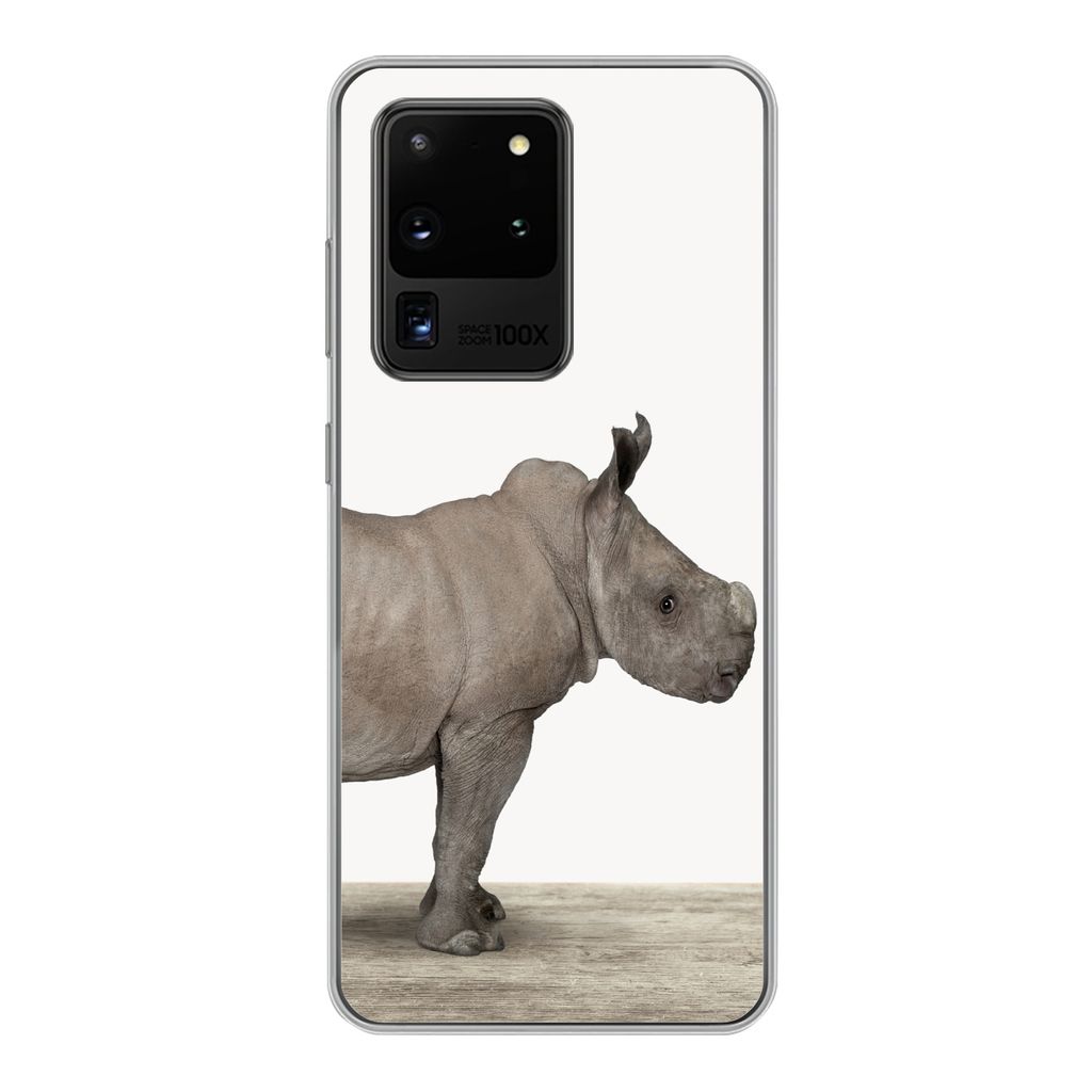 MuchoWow Handyhülle Schutzhülle Hülle für Samsung Galaxy S20 Ultra Rhinozeros - Tiere - Jungen - Mädchen Silikon Softcase Handy Hülle - Kar...
