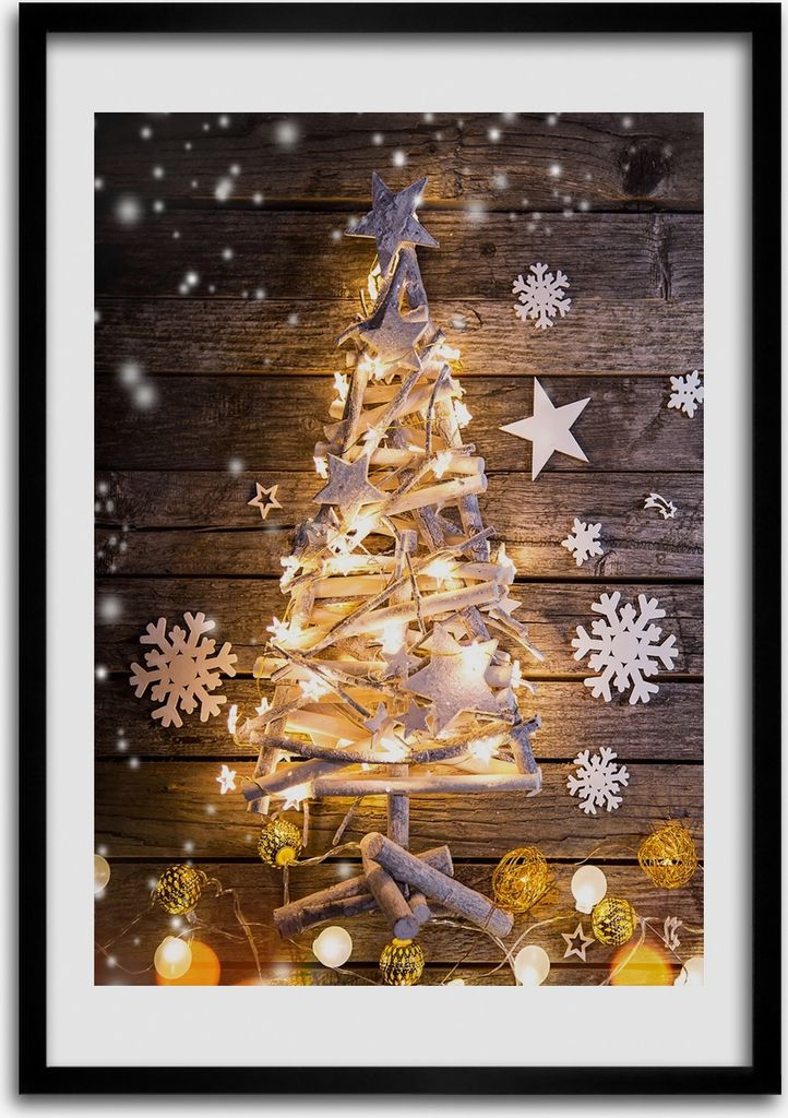 Bild - Bilderrahmen - 50 cm x 70 cm - MDF - Rahmen - Wandkunst Glänzender Weihnachtsbaum