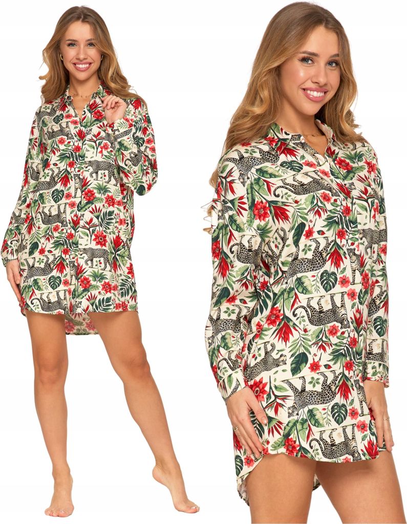 Modisches WOMEN'S NIGHT SHIRT Gemustert Offener Pyjama Langarm MORAJ 3XL