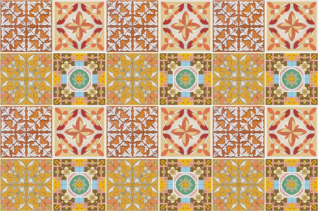 Fliesenaufkleber 20 x 20 cm – 24 Stück – Selbstklebend – Wasserfest – Pflegeleicht – Hitzebeständig – Für Küche & Bad – Orientali...