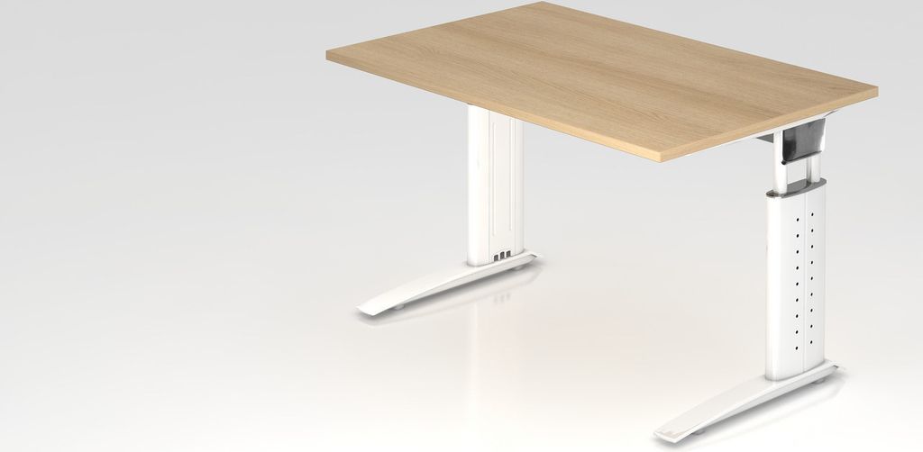 Schreibtisch Mauri | Eiche | Weißes Gestell | BxT 120x80cm | Arbeitshöhe 68-86cm | höhenjustierbar, 2cm Raster | C-Fuß-Gestell | Rechteckform