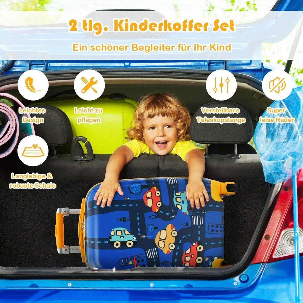 Valise rigide enfant 51 cm bleu foncé avec roues 360° et sac à dos