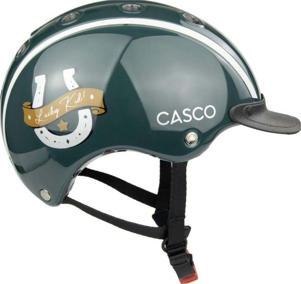 CASCO Nori Iconic Lucky Reithelm Kinderreithelm, Farbe:grün Hufeisen, Größe:50-52 cm