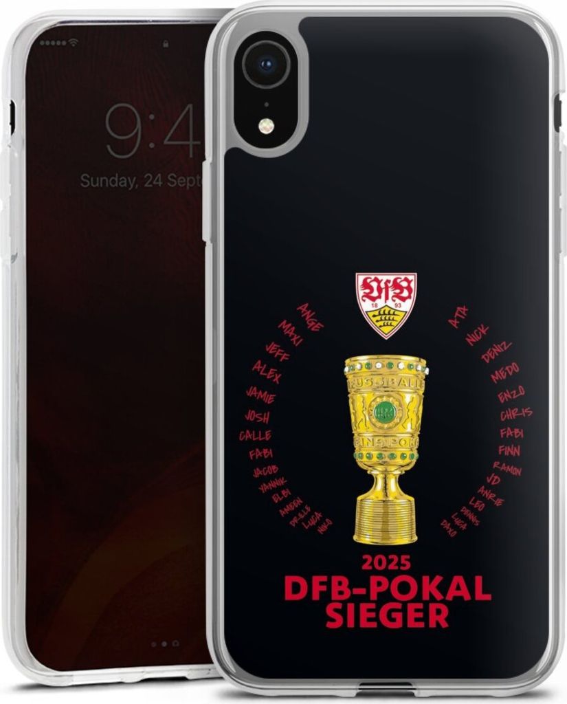 DeinDesign Handyhülle für Apple iPhone Xr Silikon Hülle Case Smartphone Schutzhülle Offizielles Lizenzprodukt Pokal VfB Stuttgart