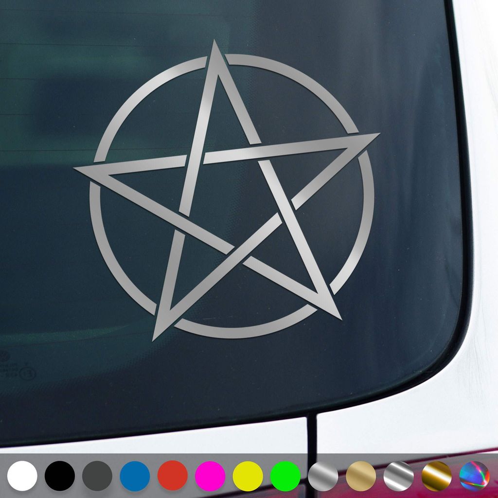 PantherPixel Pentagramm Aufkleber Gothic Hexen Magie Metal Sticker Auto Geschenkidee Farbe Silber
