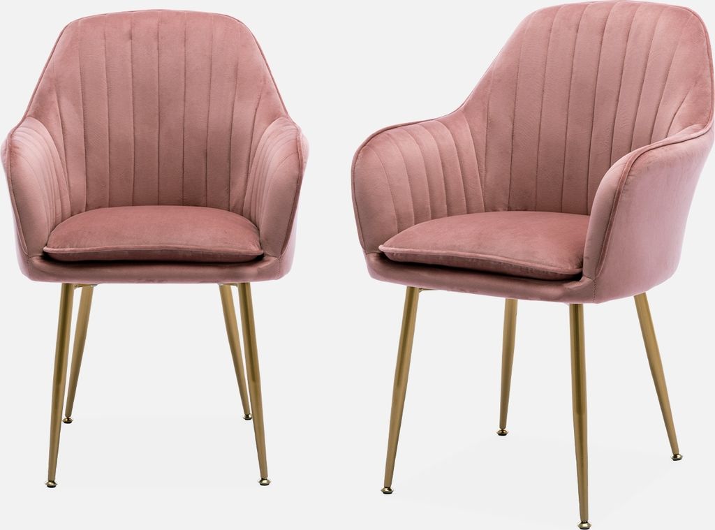 sweeek - 2er Set Samt Sessel mit Metallbeinen - Altrosa Produktbild 