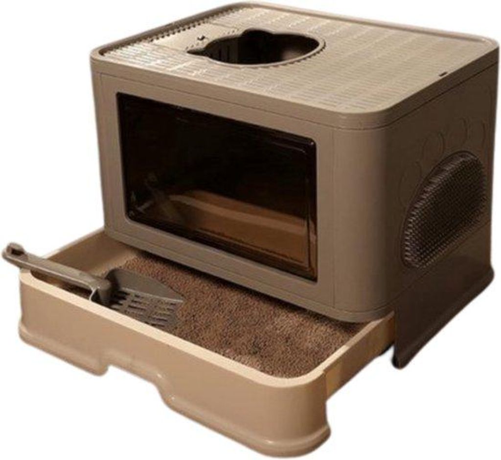 Großes Kattentoilet - Faltenfrei mit Deckel - Geruchsfrei und Staubfest - Mit Bürste - Katzenklo