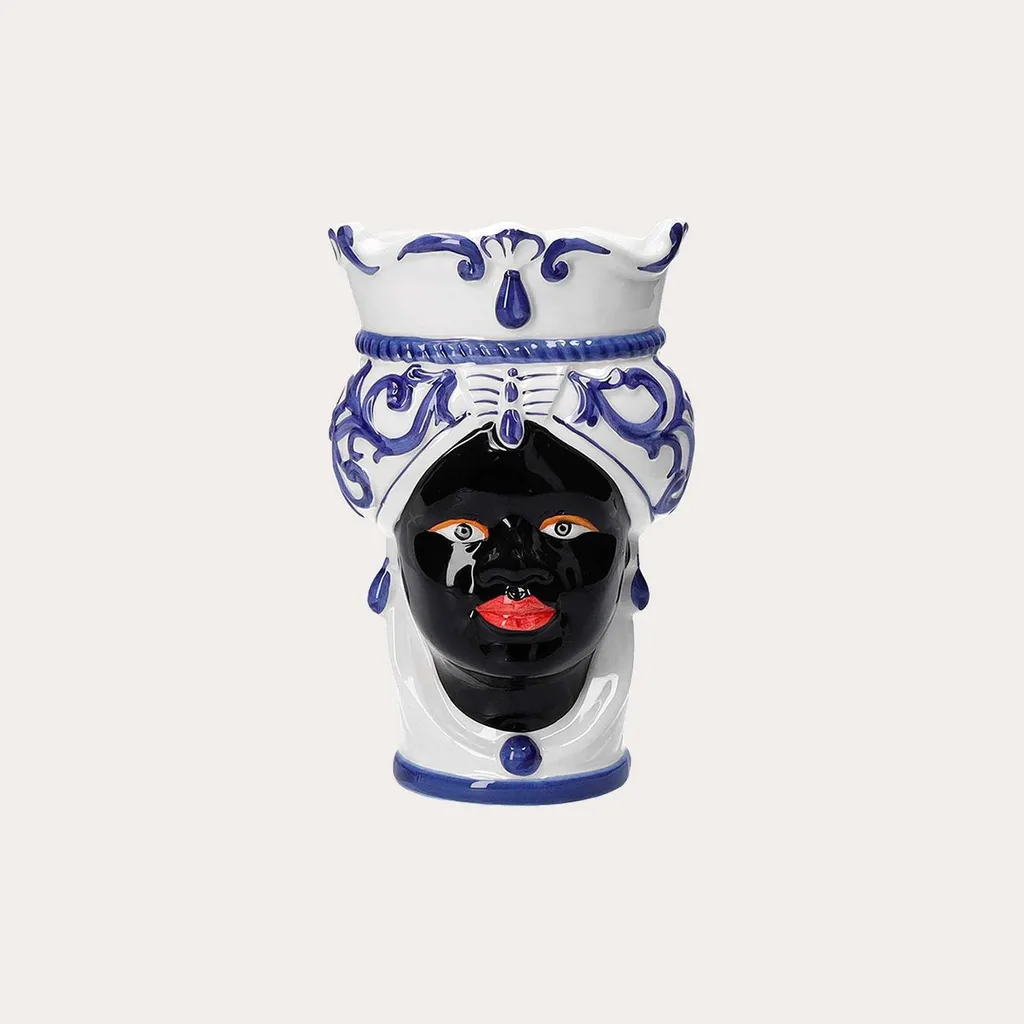 Petit Vase Tête de Maure Bleue 20 cm pour Décoration Table et Buffet