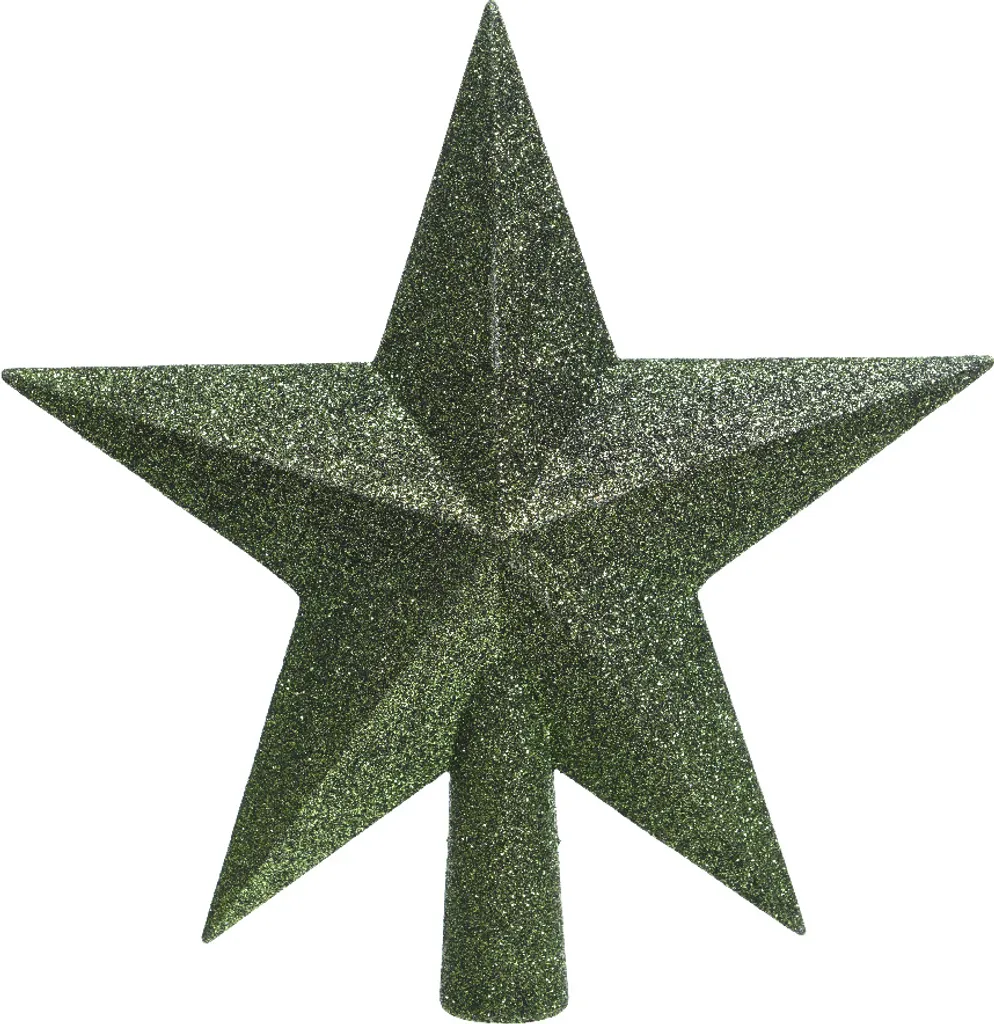 Sommet de sapin étoile vert pin pailleté 19 cm en plastique incassable