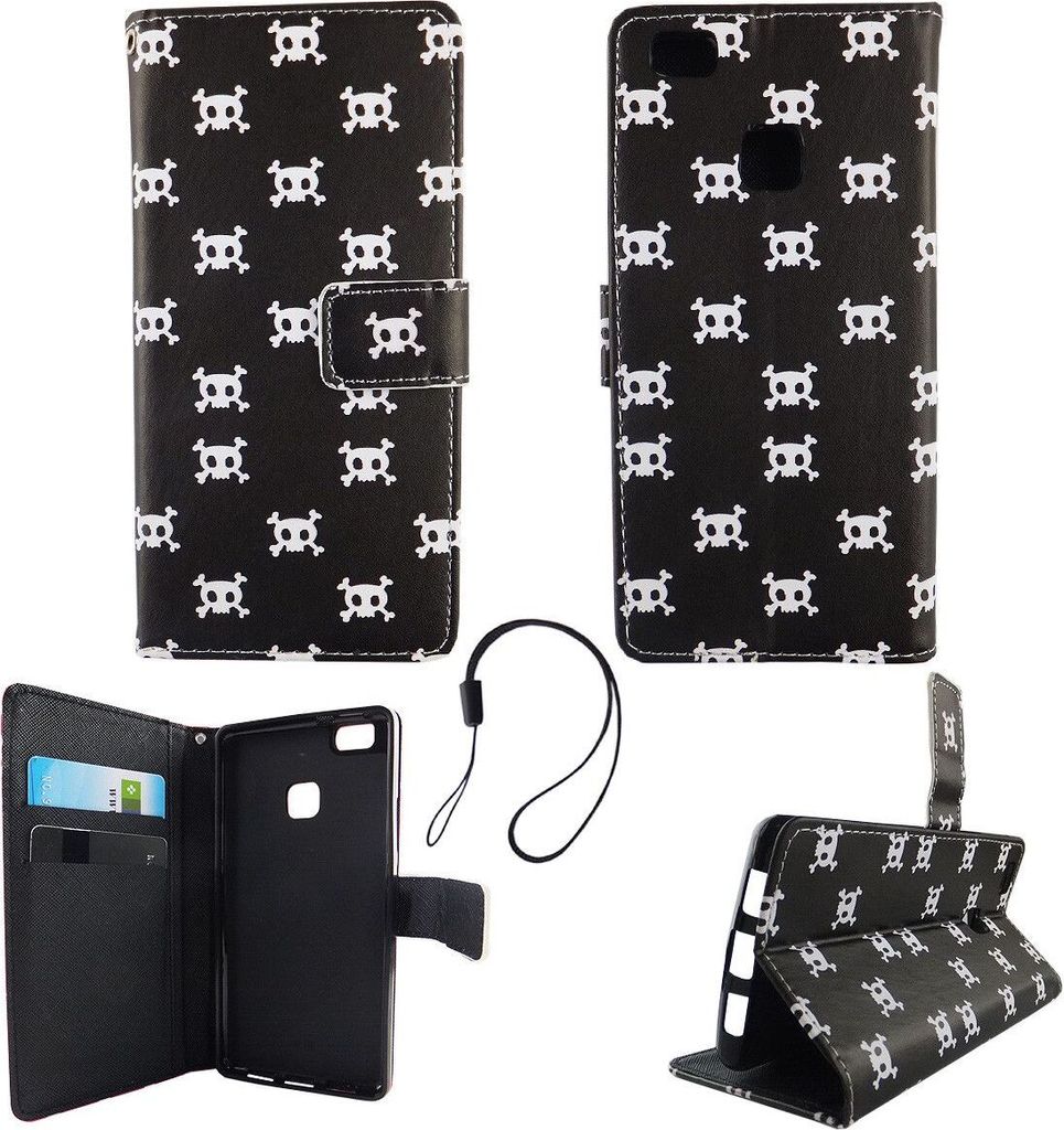 Handyhülle Tasche für Handy Huawei P9 Lite Polka Dot Totenkopf