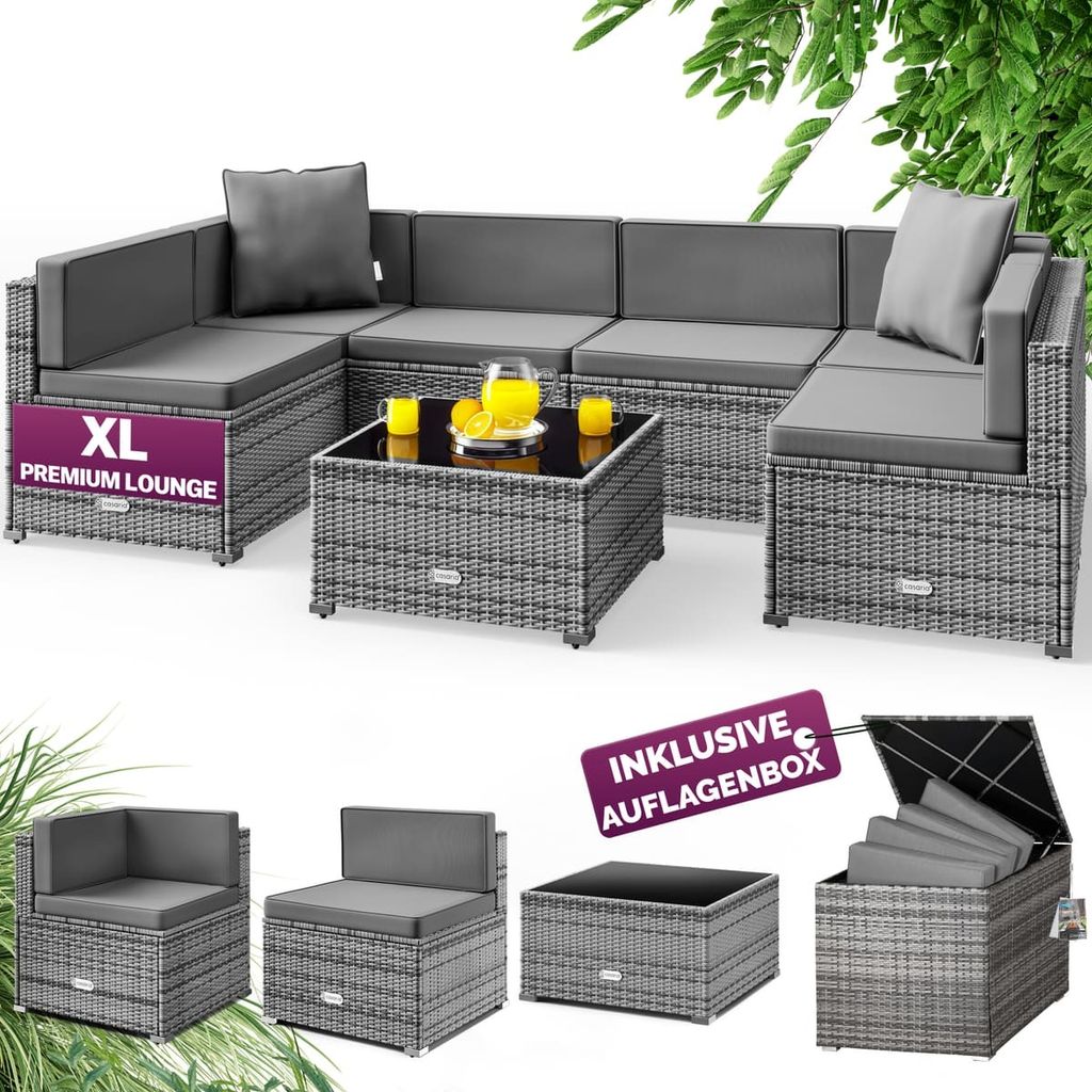 CASARIA Gartenmöbel Set Lounge inkl. Auflagenbox 318L Outdoor Polyrattan mit Tisch Auflagen Sitzgruppe Wetterfest Garten Balkon Terrassenmöbel ...
