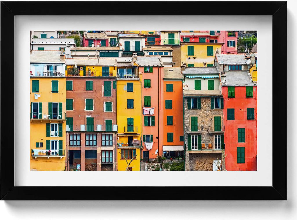 Bunte Gebäude Architektur– Wandbild mit Rahmen – Gerahmtes Bild – Wanddekoration – 30x20 cm – Schwarz Rahmen
