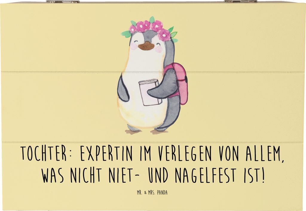 Mr. & Mrs. Panda holzschatulle Tochter Expertin 22 x 15 cm - Gelb Pastell - Geschenk, Box, Geschenkbox, Humor, Handarbeit, Geschenke, Schatulle, Ei...