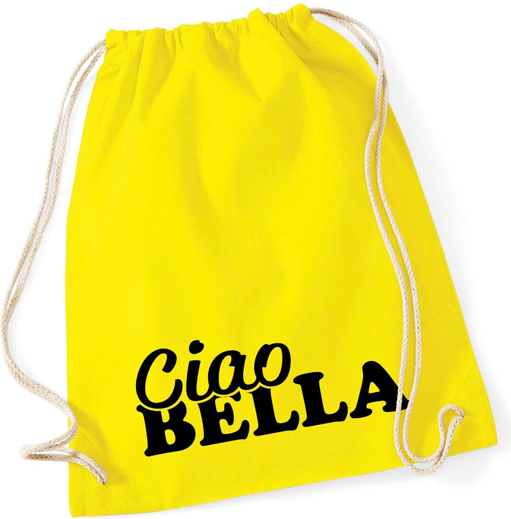 Huuraa Turnbeutel Ciao Bella Italien 12 Liter Yellow Baumwolle Rucksack Geschenkidee