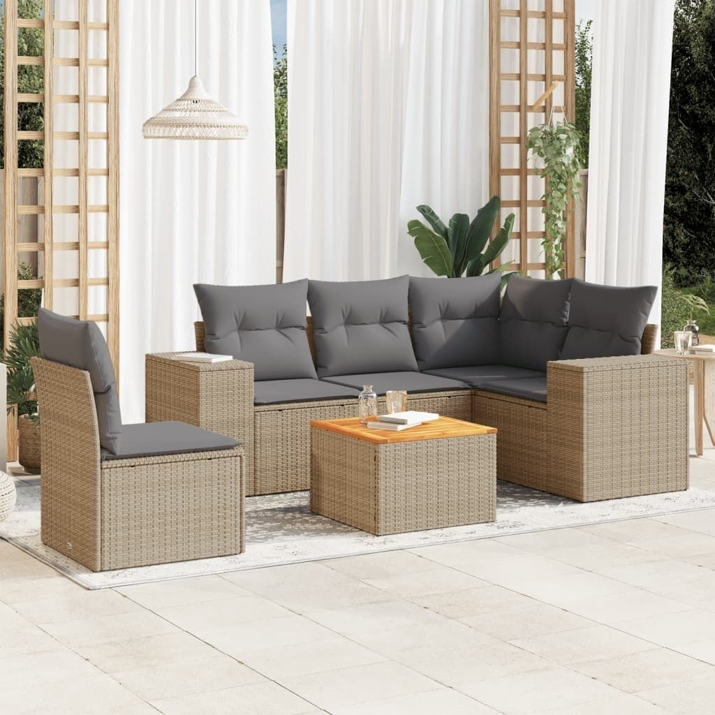 Maison Exclusive - 6-tlg. Garten-Sofagarnitur mit Kissen Beige Poly Rattan
