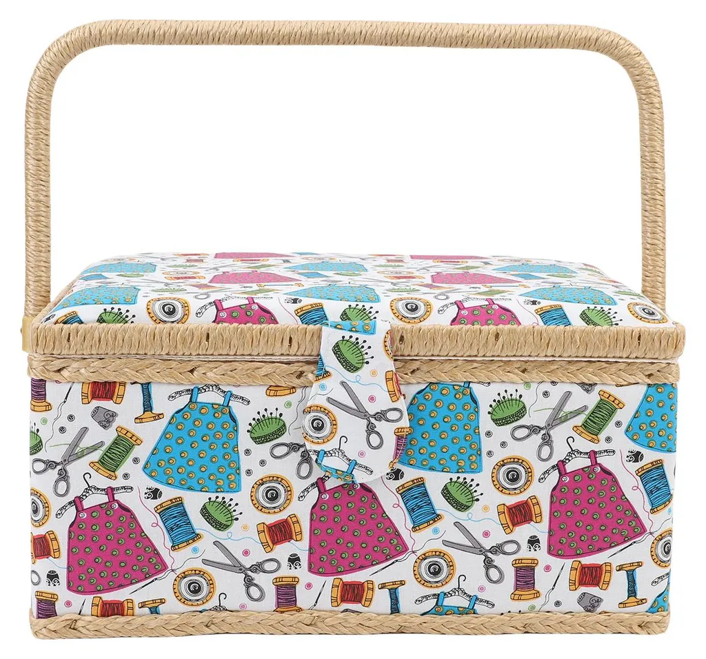 Panier à couture à deux niveaux avec poignée de transport ergonomique gris