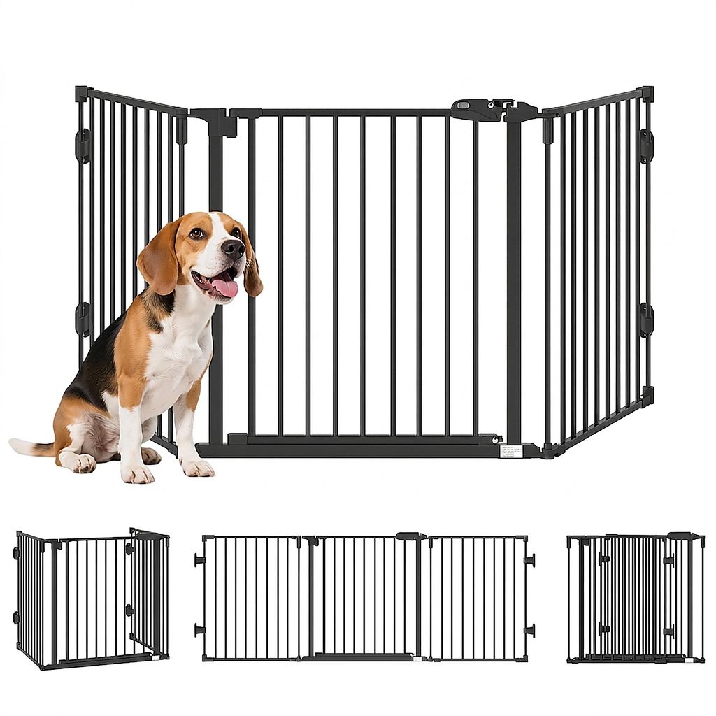 Absperrgitter Hund freistehend klappbar, Türschutzgitter Treppen 202,5x76 cm