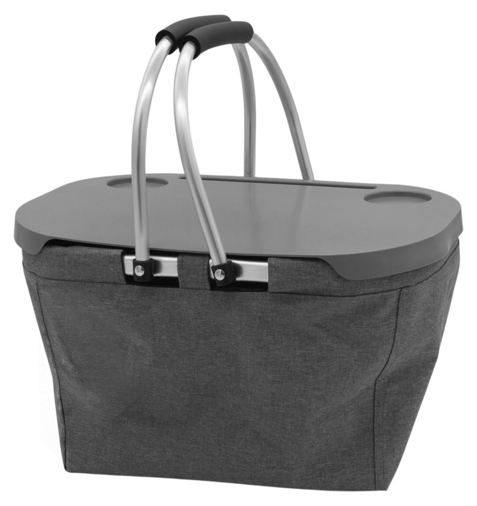 Picknickkorb grau klappbar mit integriertem Tisch - 42 x 27 cm - Camping Tragekorb mit Deckel als Tisch - Einkaufskorb Faltkorb