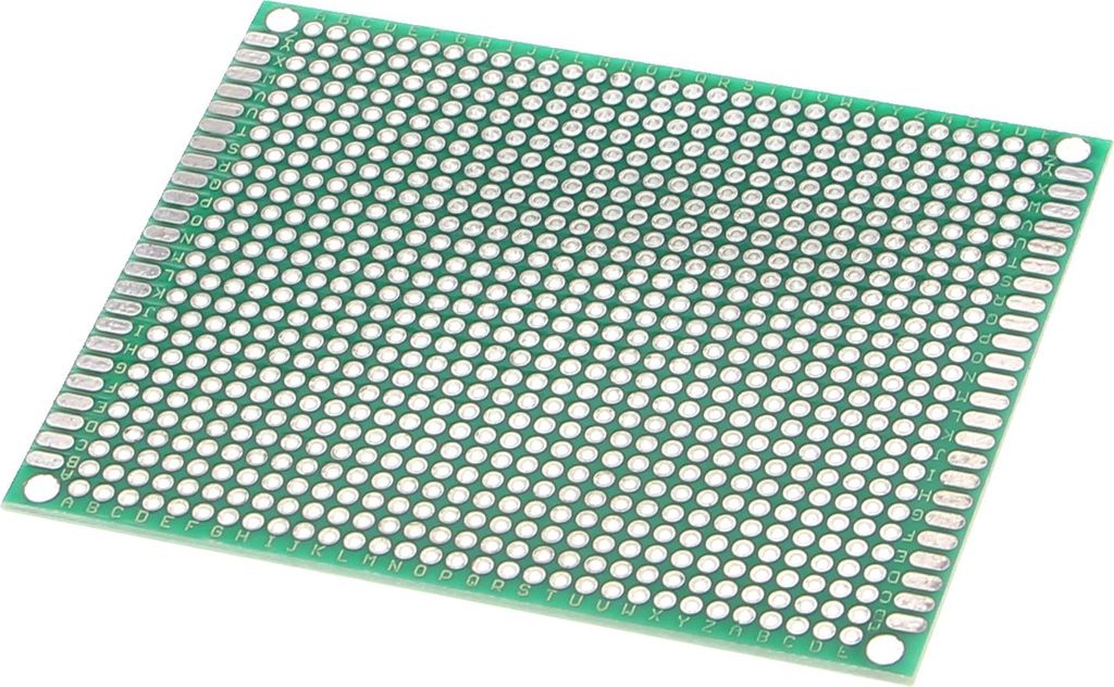 Doppelseitige PCB Leiterplatte (grün) - 70 x 90mm Rastermaß 2.54 mm