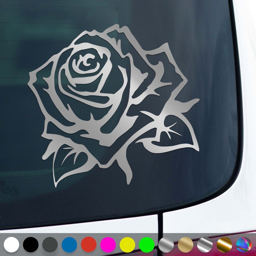 PantherPixel Rose Aufkleber Blumen Kletterrosen Pfingstrosen Sticker Auto Geschenkidee Farbe Silber