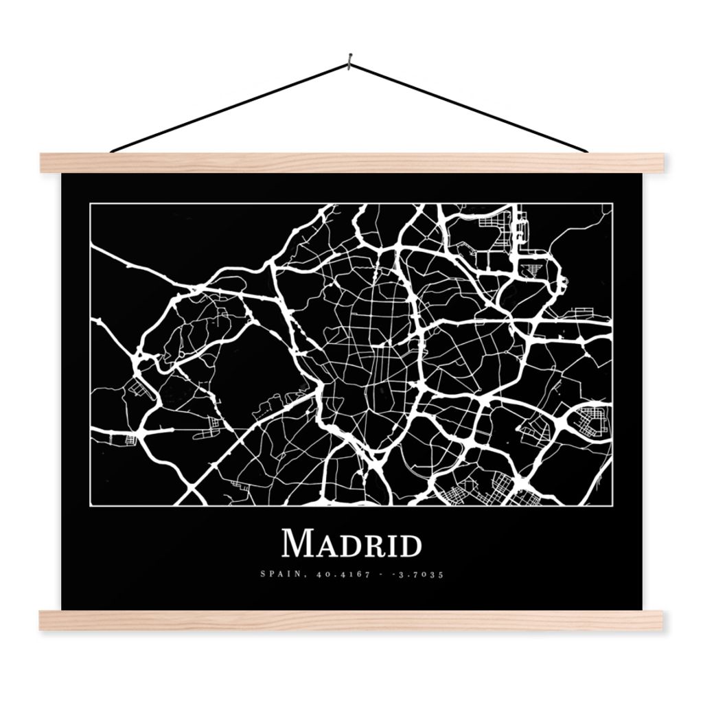 MuchoWow Textilposter Madrid - Karte - Stadtplan 40x30 cm mit holzfarbenen Rahmen - Bilder
