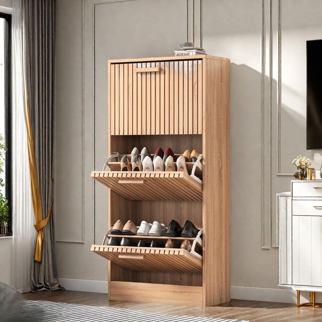 Schuhschrank - Schuhaufbewahrung - 3 Schubladen - Klappdeckel - Staubdicht - Natur