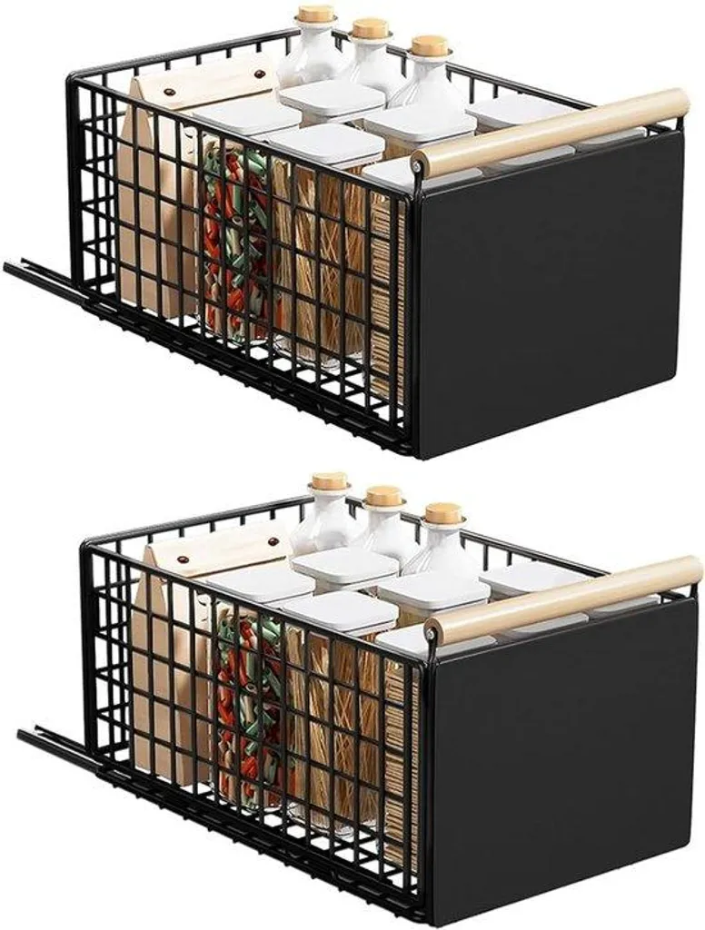 Organisateur de tiroir pour cuisine et bureau noir avec poignée en bois x2