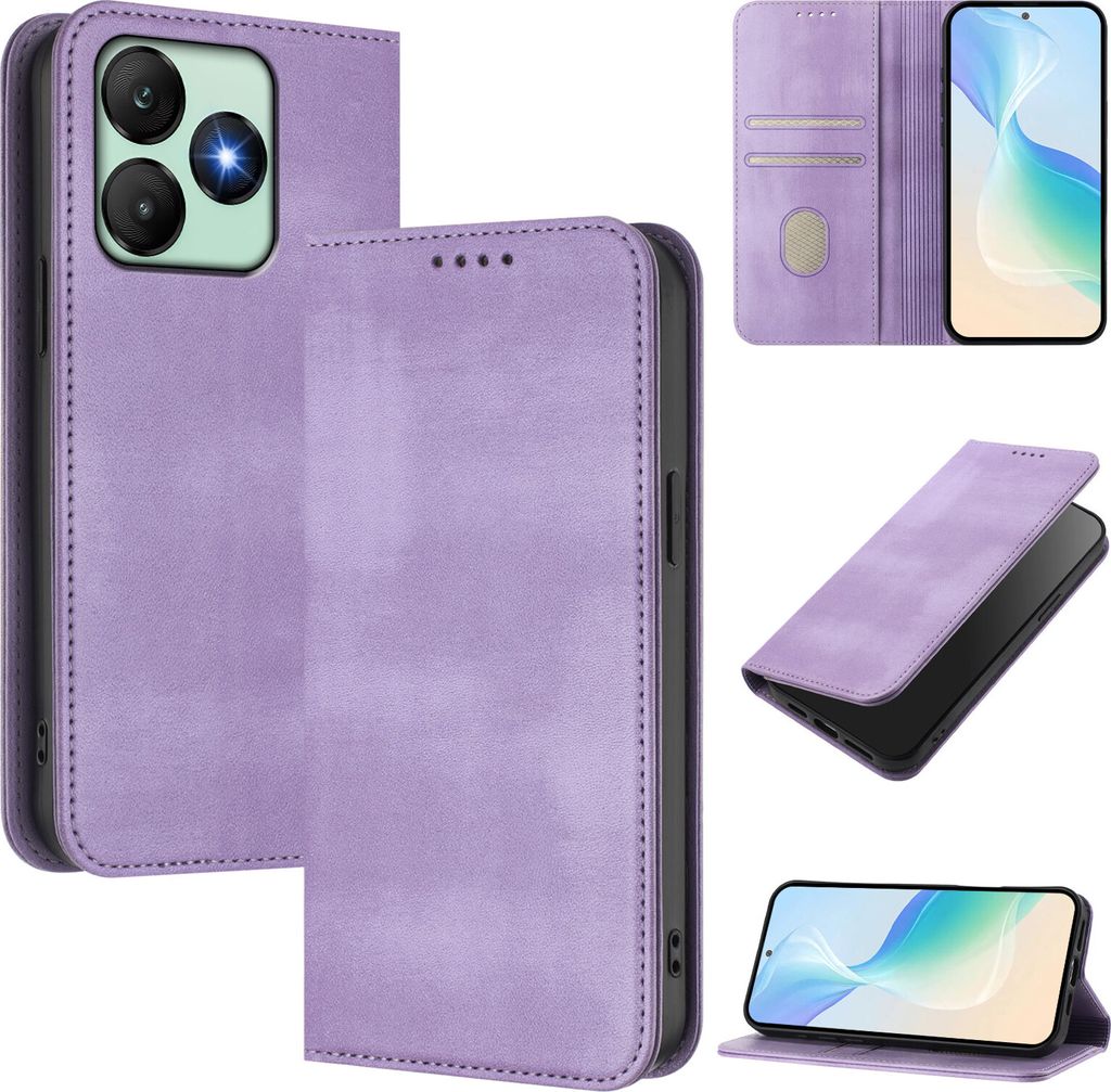 Handyhülle für Wiko T20 , Vintage Leder RFID Schutz Kartenfach Standfunktion Magnetische Klapphülle Violett