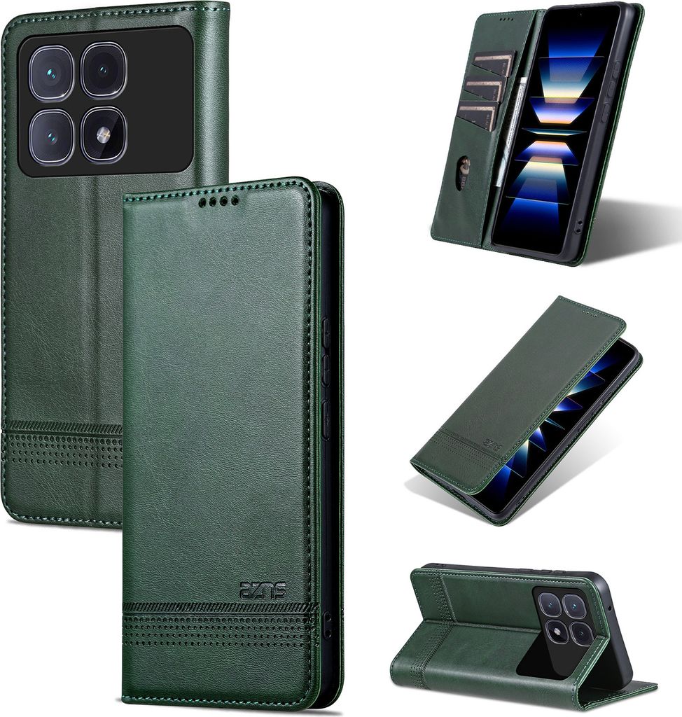 Leder Hülle für Xiaomi Redmi K70 Ultra, Klapphüllen Brieftasche Magnetverschluss Ständer Schutzhülle Grün