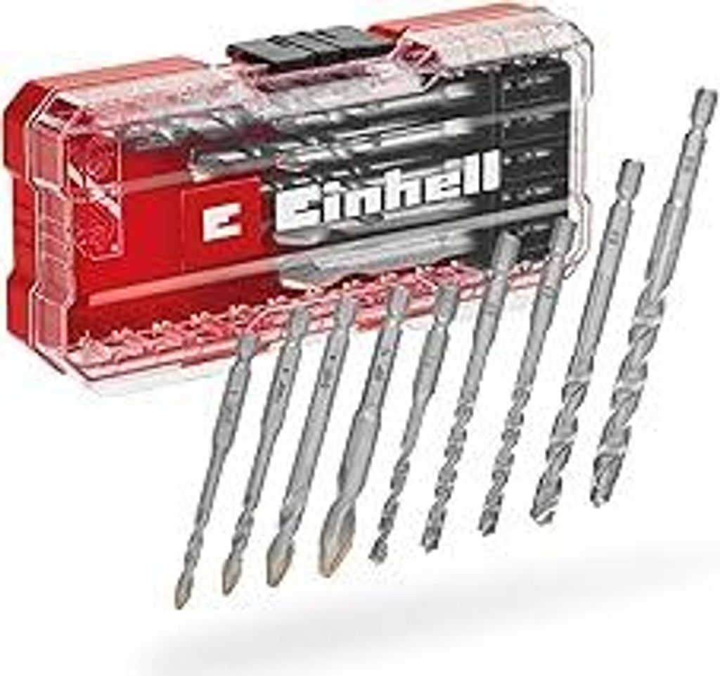 Original Einhell S-CASE 10-tlg. HM-Fliesenbohrer-Set (aus Werkzeugstahl, spezialgeschliffene Hartmetallplatte, Zentrierspitze, Zweifachspirale, E 6...