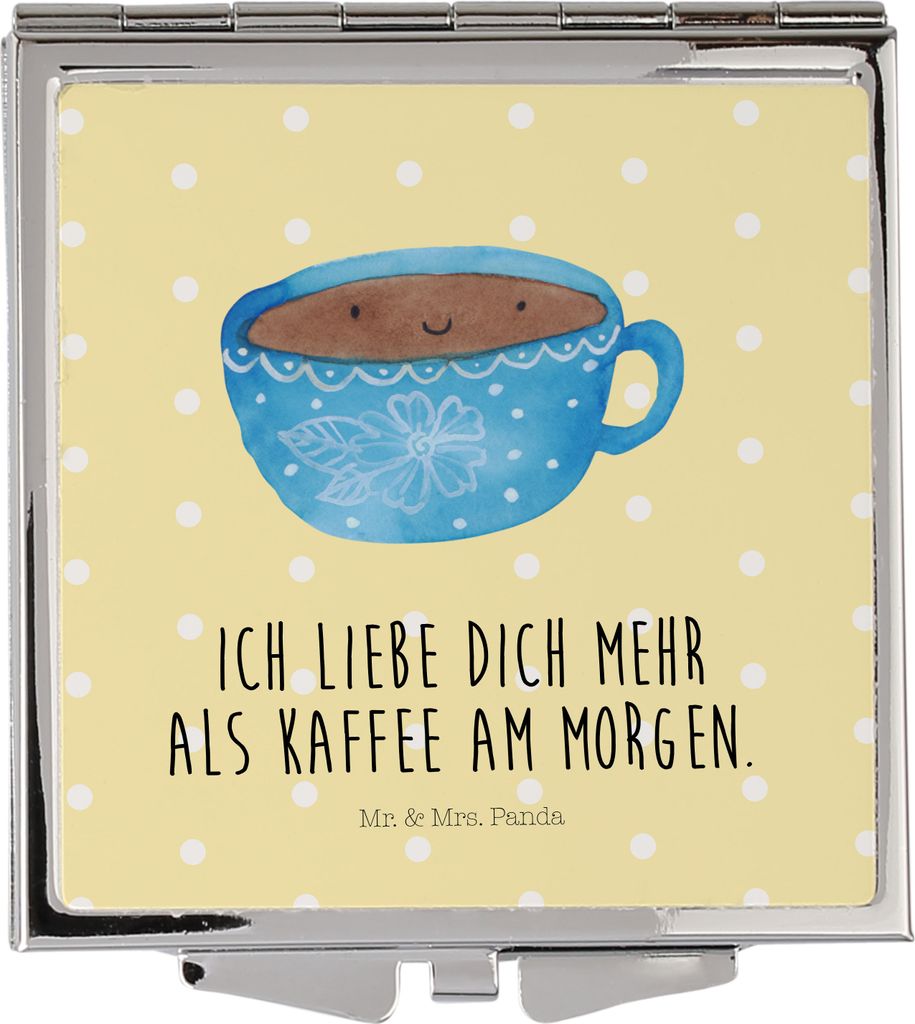 Mr. & Mrs. Panda Kleiner Spiegel Kaffee Tasse - Gelb Pastell - Geschenk, Schminkspiegel, klein, Geschmack, Lustige Sprüche, Taschenspiegel, Liebe,...
