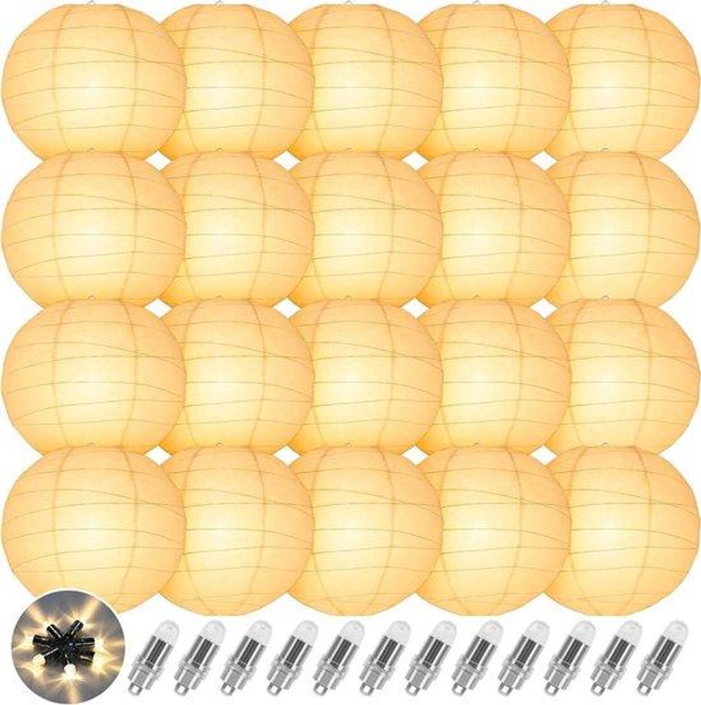 Papieren lantaarns, 20 stuks, 25 cm, wei, für Feiertage und Hochzeiten