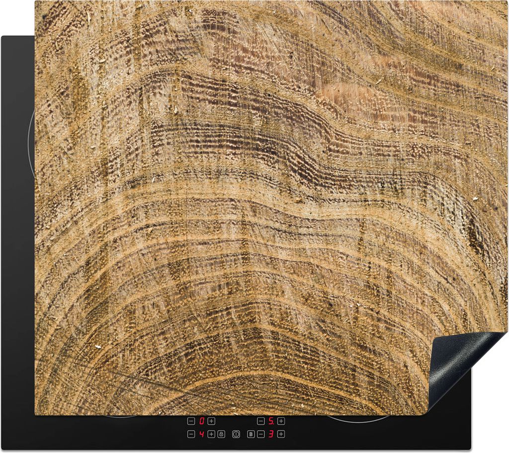 KitchenYeah Herdabdeckplatte Struktur eines Brettes mit Jahresringen , 58x51cm, Küche Deko, Glaskeramikfeld Herdabdeckung, Abdeckplatte fùr Koc...