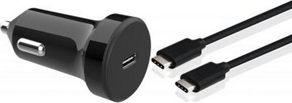 BigBen Connected, Autoladegerät USB-C 18W Power Delivery + USB-C / USB-C Kabel, Schwarz
