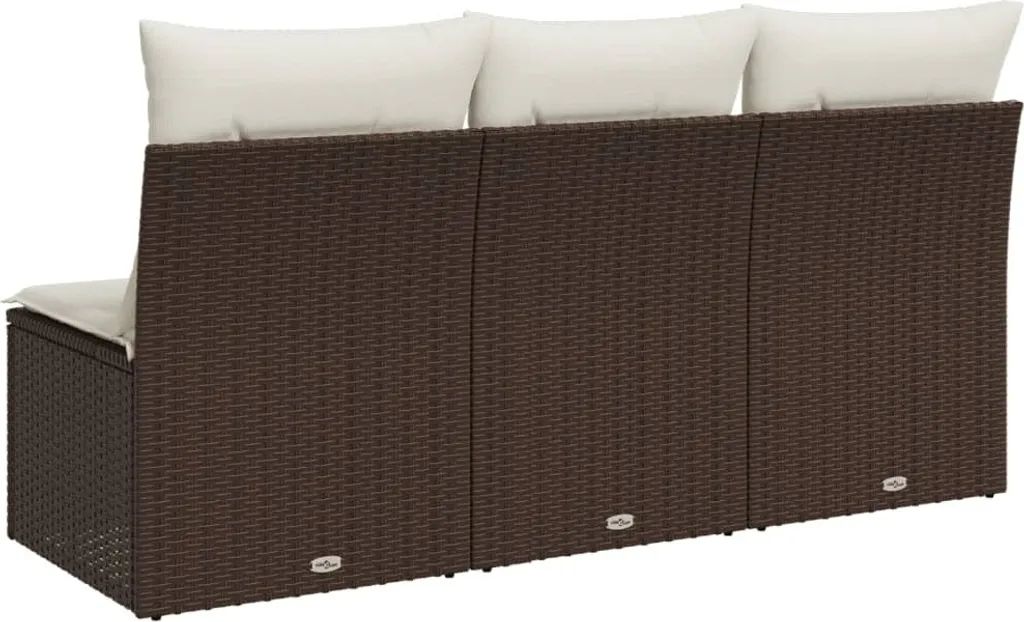 vidaXL Divano da Esterno 3 Posti Polirattan Marrone con Cuscini - 6