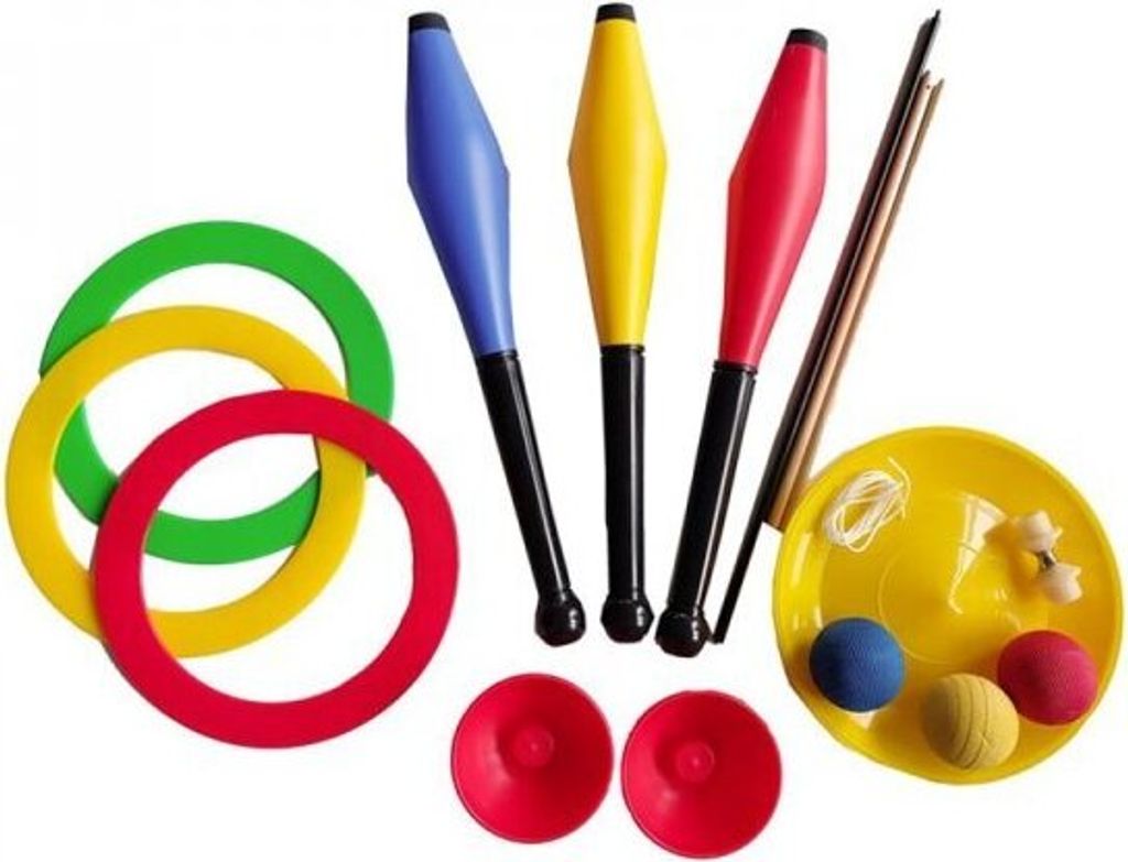 Jonglier - Set Beach Diabolos, Bean Bags,Spinning PlateClubs, Color Box